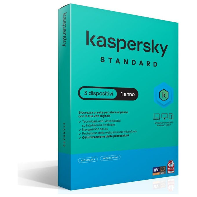 Kaspersky KL1041T5CFSSSB Standard Antivirus 3 Dispositivi 1 Anno Superslim Box