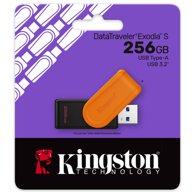 Kingston DTXS-256GB DataTraveler Exodia S Chiavetta USB 3.2 Gen 1 256GB Cappuccio Girevole colore Nero Arancione