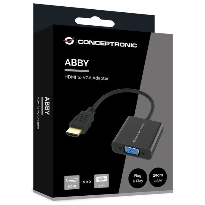 Conceptronic ABBY20B Adattatore da HDMI a VGA 0,25m Full HD 1920x1080 60Hz Plug and Play colore Nero