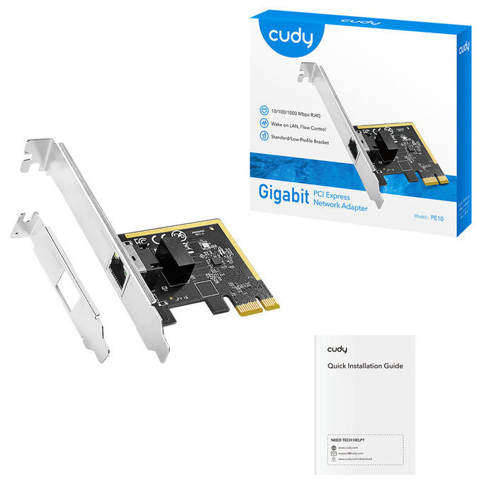 Cudy PE10 Scheda di Rete PCI Express Gigabit Ethernet 10 100 1000 Mbit-s Interna Cablata 1 Porta RJ45 Chipset Realtek Wake on LAN