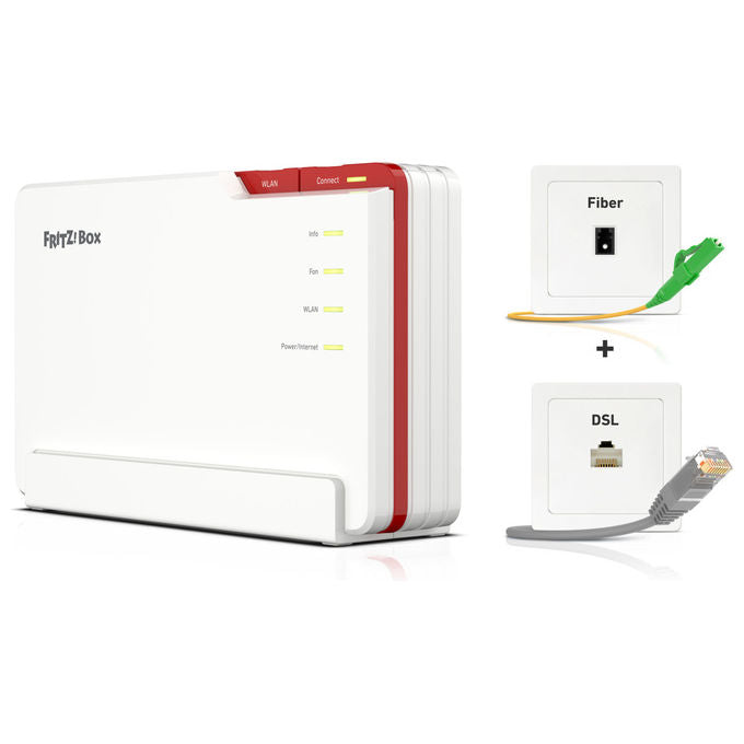 Fritz! FRITZ!BOX 5690 PRO Router Wireless Wi-Fi 7 Tri-band 2.5 Gigabit Ethernet SFP Fibra Ottica WPA3 colore Bianco