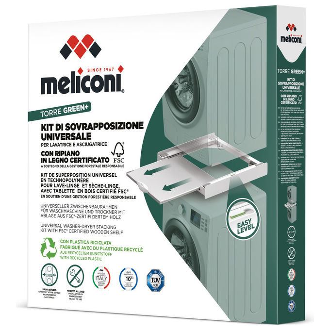 Meliconi 656129 Torre Green Kit Sovrapposizione Universale Lavatrice Asciugatrice Legno FSC 250 Kg colore Bianco