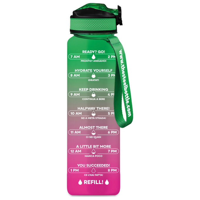T TEX MWB1L1PG Borraccia Motivazionale Tritan 1000 ml BPA Free Tappo Flip Top Cannuccia Silicone colore Pink Green