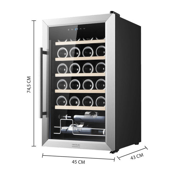 Cecotec 2450 Grand Sommelier Cantinetta Vino con Compressore 24 Bottiglie 63 L 5-18°C 45 dB Touch LED colore Inox