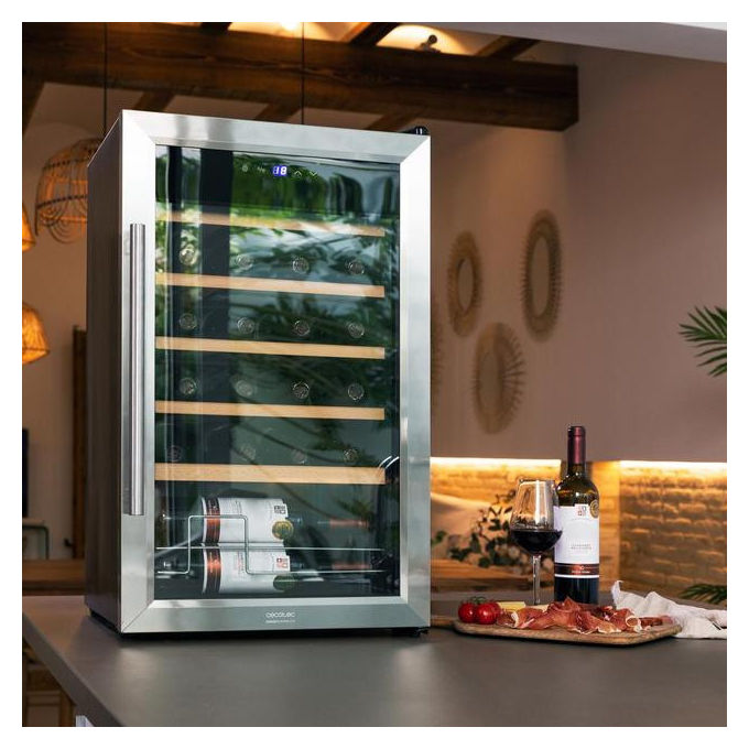 Cecotec 2450 Grand Sommelier Cantinetta Vino con Compressore 24 Bottiglie 63 L 5-18°C 45 dB Touch LED colore Inox