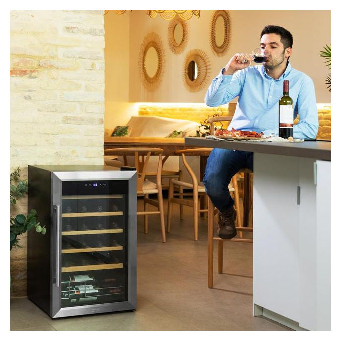 Cecotec 2450 Grand Sommelier Cantinetta Vino con Compressore 24 Bottiglie 63 L 5-18°C 45 dB Touch LED colore Inox