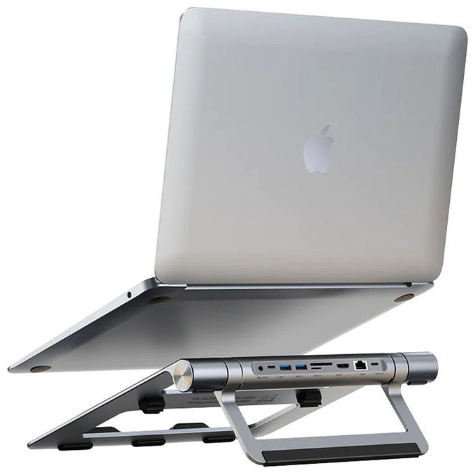 Techly ICA-NTB DOCK91 Docking Station USB-C 9 in 1 Stand Notebook Pieghevole HDMI 4K Ethernet Gigabit 100W colore Argento