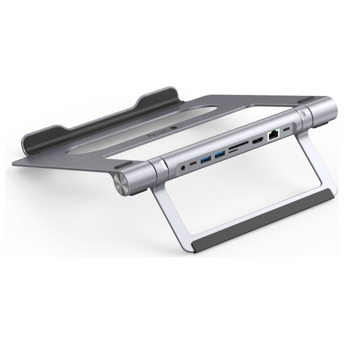 Techly ICA-NTB DOCK91 Docking Station USB-C 9 in 1 Stand Notebook Pieghevole HDMI 4K Ethernet Gigabit 100W colore Argento