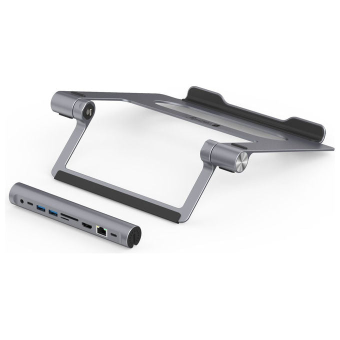 Techly ICA-NTB DOCK91 Docking Station USB-C 9 in 1 Stand Notebook Pieghevole HDMI 4K Ethernet Gigabit 100W colore Argento