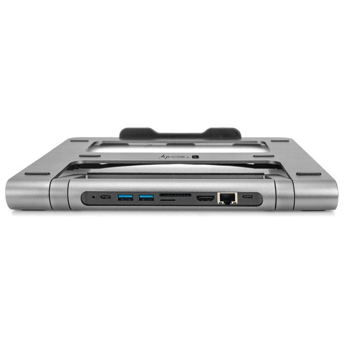 Techly ICA-NTB DOCK91 Docking Station USB-C 9 in 1 Stand Notebook Pieghevole HDMI 4K Ethernet Gigabit 100W colore Argento