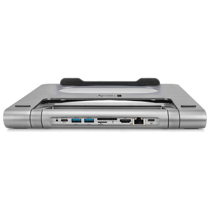 Techly ICA-NTB DOCK91 Docking Station USB-C 9 in 1 Stand Notebook Pieghevole HDMI 4K Ethernet Gigabit 100W colore Argento
