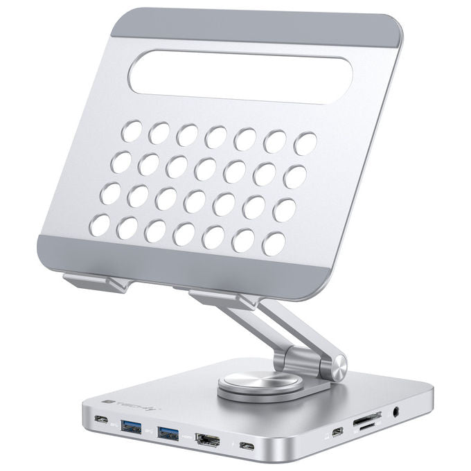 Techly ICA-TBL DOCK81 Hub Docking Station USB-C 8 in 1 Supporto Tablet 360° HDMI 4K 60Hz PD 100W colore Argento