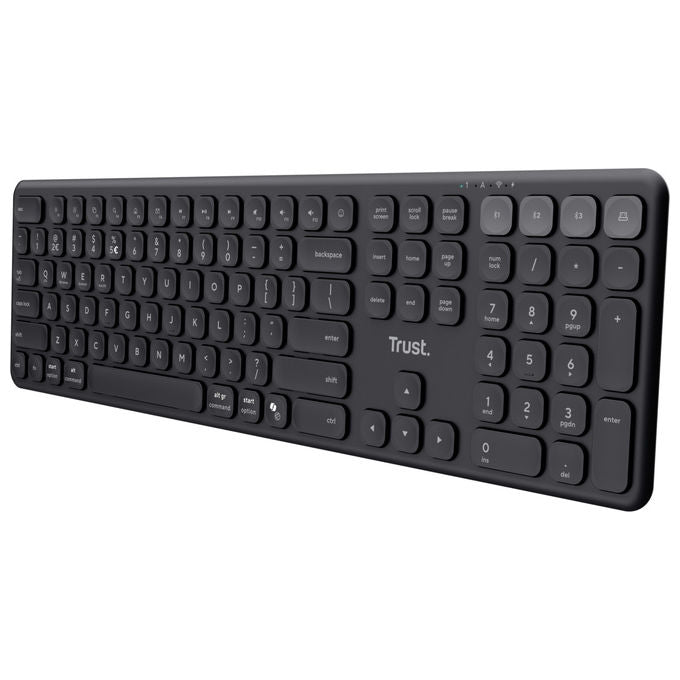 Trust 25633 Vaiya Tastiera Wireless Full-size Bluetooth 2.4 GHz Multi-dispositivo Layout QWERTY Italiano Ricaricabile USB-C colore Nero