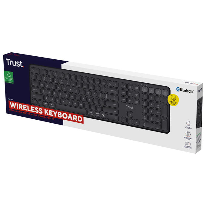 Trust 25633 Vaiya Tastiera Wireless Full-size Bluetooth 2.4 GHz Multi-dispositivo Layout QWERTY Italiano Ricaricabile USB-C colore Nero