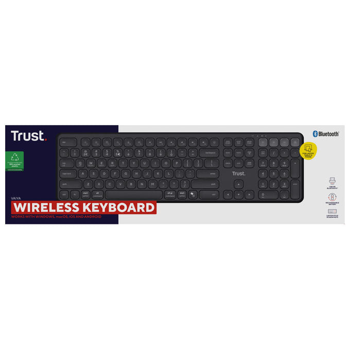 Trust 25633 Vaiya Tastiera Wireless Full-size Bluetooth 2.4 GHz Multi-dispositivo Layout QWERTY Italiano Ricaricabile USB-C colore Nero