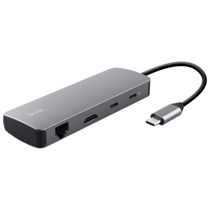 Trust 25672 Dalyx Adattatore Multiporta 8 in 1 USB-C HDMI 4K Ethernet Lettore SD Power Delivery 100W colore Argento