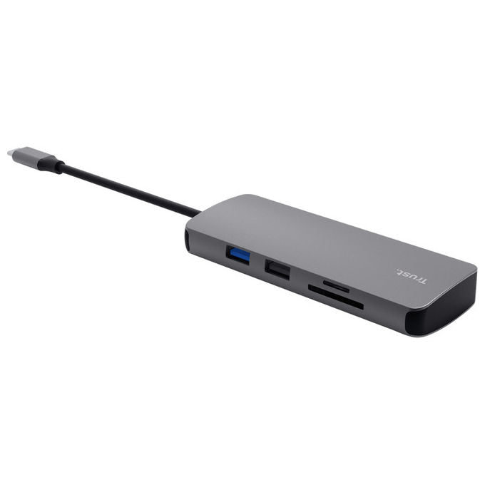 Trust 25672 Dalyx Adattatore Multiporta 8 in 1 USB-C HDMI 4K Ethernet Lettore SD Power Delivery 100W colore Argento