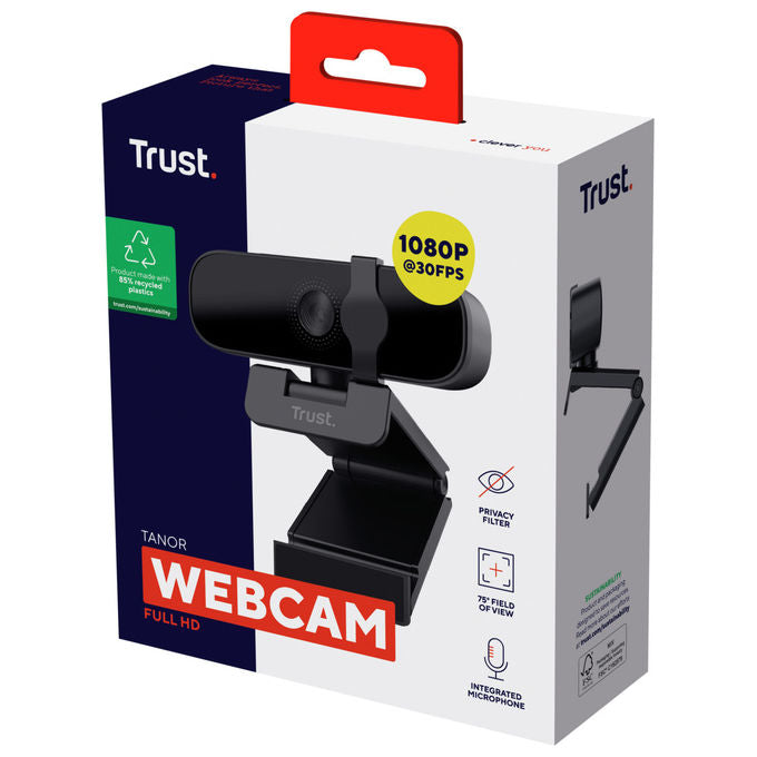 Trust 25548 Tanor Webcam Full HD 1080p 30fps Microfono Integrato Privacy Shutter USB Plug and Play colore Nero