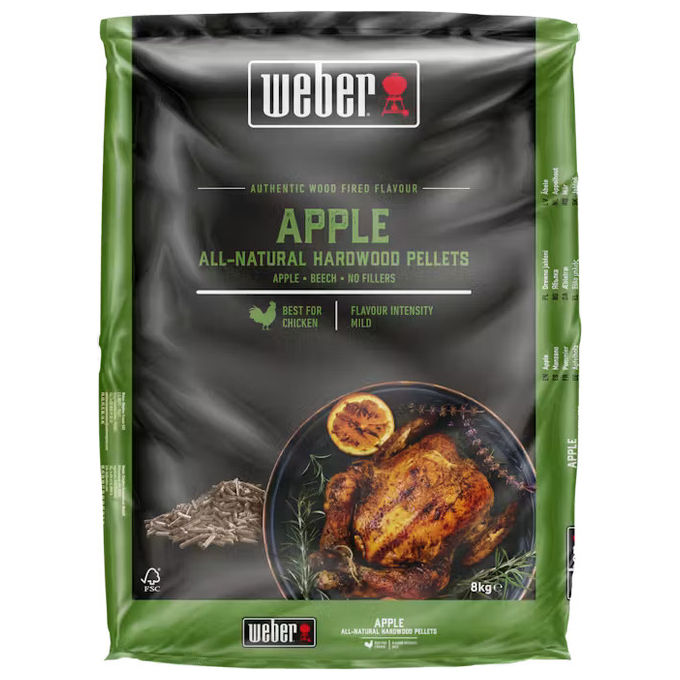 Weber 3401055 Pellet di Legno di Melo 8 Kg 100% Naturale Senza Additivi Certificato FSC per Barbecue a Pellet e Affumicatori