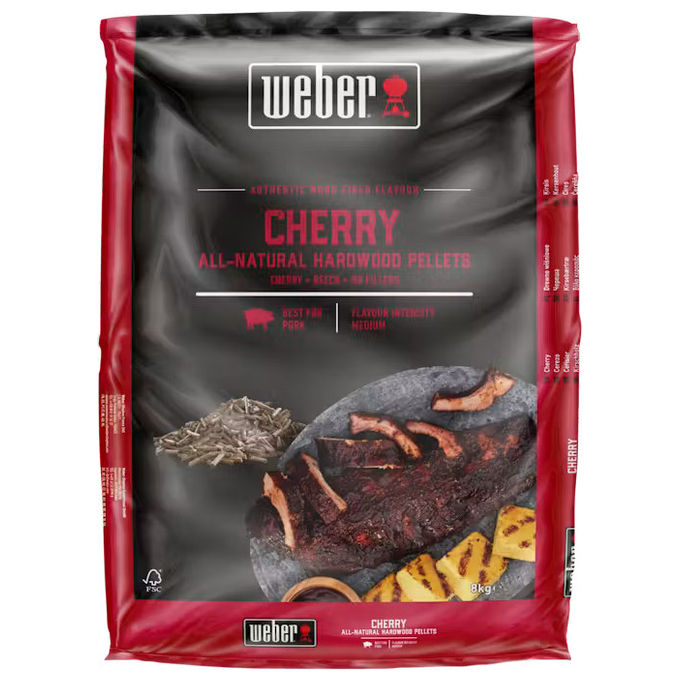 Weber 3401050 Pellet Legno Ciliegio 100% Naturale FSC Aroma Fruttato Dolce Affumicato 8 Kg colore Rosso