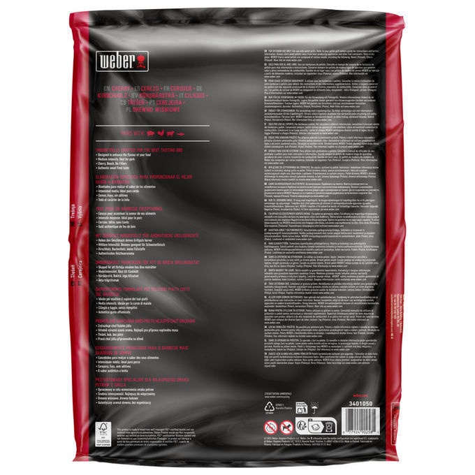 Weber 3401050 Pellet Legno Ciliegio 100% Naturale FSC Aroma Fruttato Dolce Affumicato 8 Kg colore Rosso