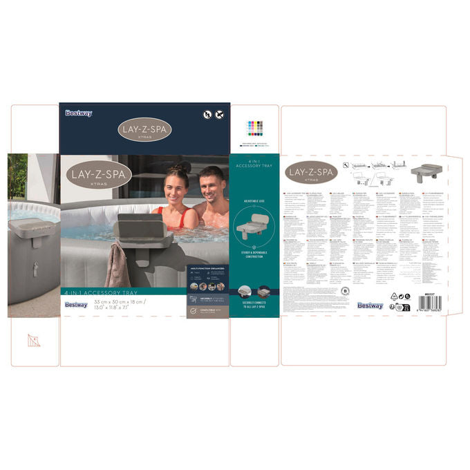 Bestway 60337 Lay-Z-Spa Xtras Vassoio Portaoggetti 4 in 1 Supporto Bevande Tablet Regolabile Universale colore Grigio