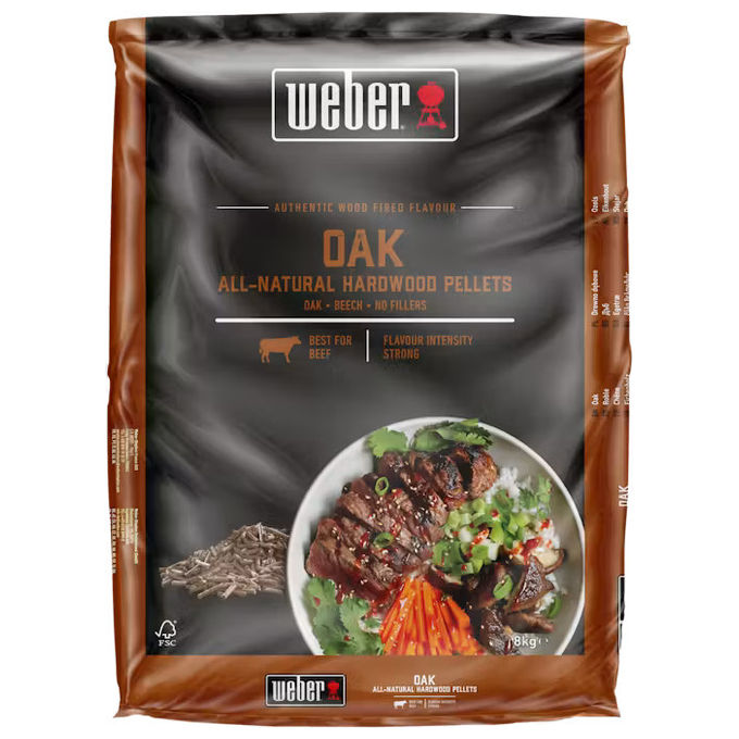 Weber 3401053 Pellet di Legno di Quercia FSC per Barbecue a Pellet Affumicatura Cottura Lenta 8 Kg