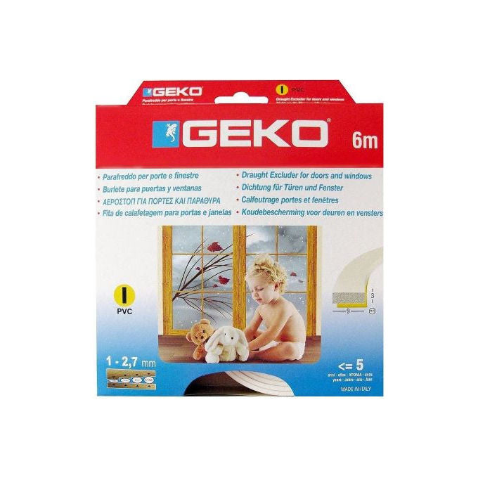Geko GEKO_1200-7 Paraspifferi Guarnizione Autoadesiva PVC Profilo I 6 m 9x3 mm colore Bianco