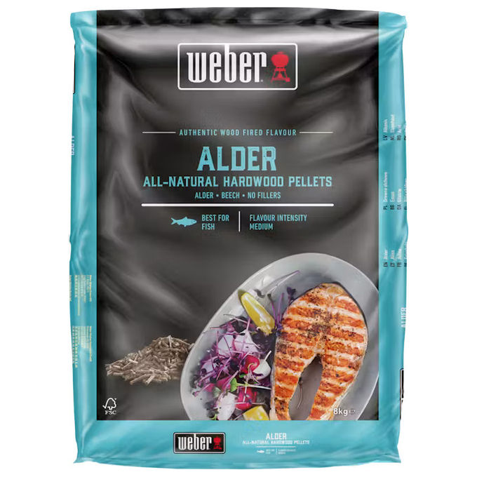 Weber 3401052 Pellet di Legno Ontano per Barbecue FSC Certificato 8 Kg colore Nero