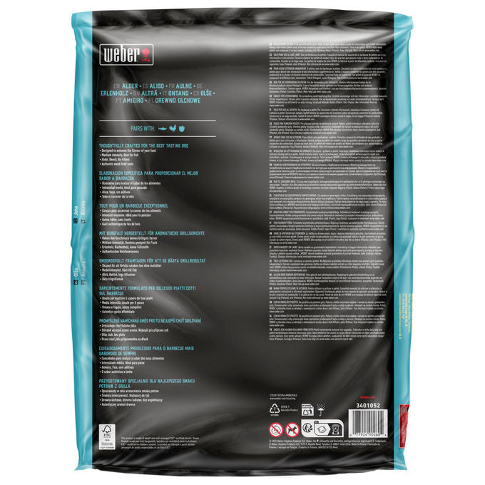 Weber 3401052 Pellet di Legno Ontano per Barbecue FSC Certificato 8 Kg colore Nero