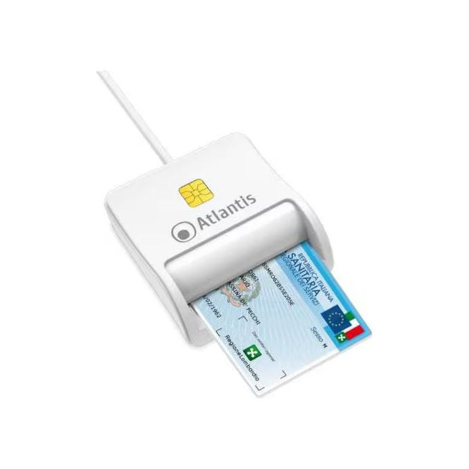 Atlantis P005-SMARTCR-UW Lettore Smart Card USB CNS CRS TS Firma Digitale cavo 120 cm Plug and Play colore Bianco