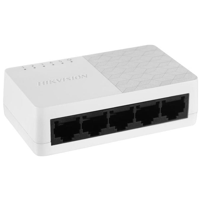 Hikvision DS-3E0505D-O Switch di Rete Unmanaged 5 porte Gigabit Ethernet 10-100-1000 Mbps Plug and Play montabile a parete colore Nero Bianco