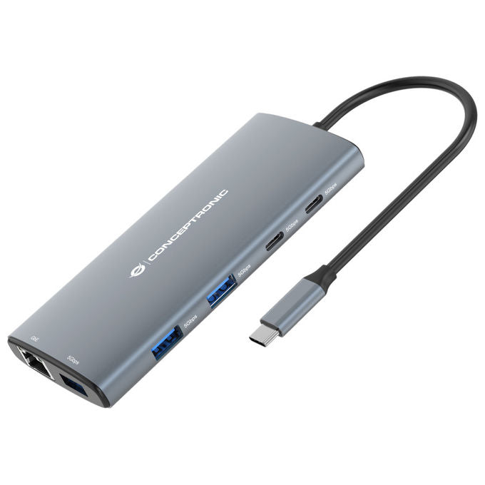 Conceptronic DONN06G Docking Station 10 in 1 USB-C USB 3.2 Gen 1 HDMI 4K Ethernet Gigabit USB PD 100W colore Grigio