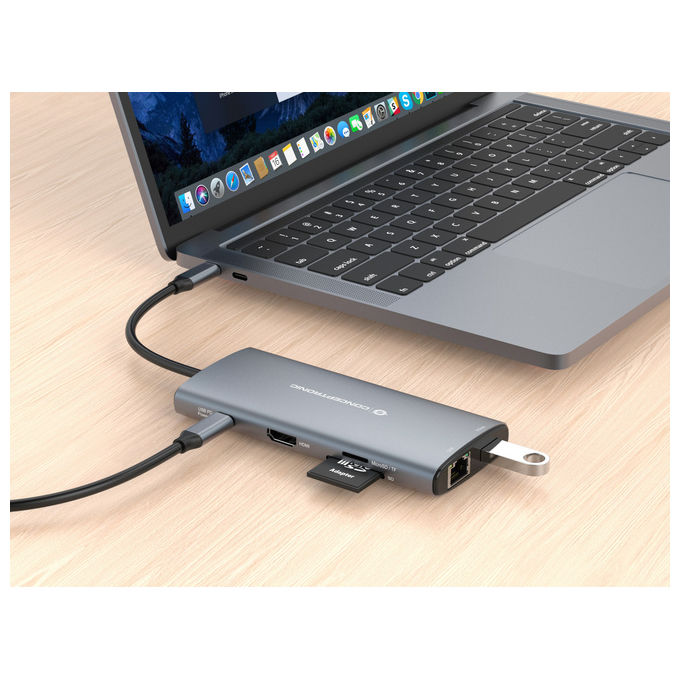 Conceptronic DONN06G Docking Station 10 in 1 USB-C USB 3.2 Gen 1 HDMI 4K Ethernet Gigabit USB PD 100W colore Grigio