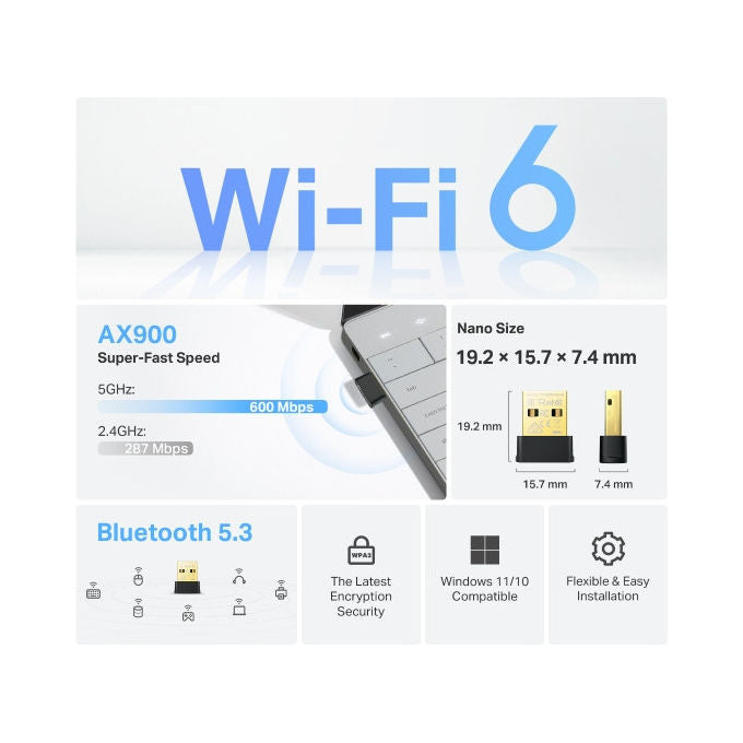 TP-Link ARCHER TX10UB NANO Adattatore USB Wi-Fi 6 AX900 Dual Band 2.4 GHz 5 GHz Bluetooth 5.3 colore Nero