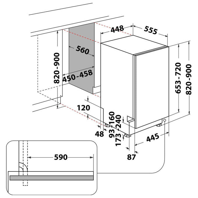 Whirlpool WH6IC11BS7LA0 Lavastoviglie Da Incasso 11 coperti Classe C 41 dB Aquastop Pannellabile (82x45x55 cm)