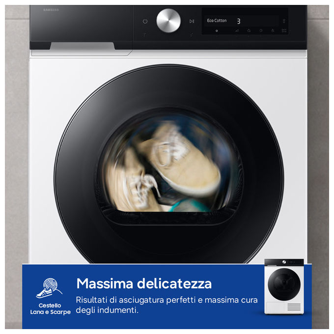 Samsung DV90DB7845GE Bespoke AI Asciugatrice Pompa di Calore 9 Kg Classe A Wi-Fi AI Dry+ (85x60x60 cm) colore Bianco