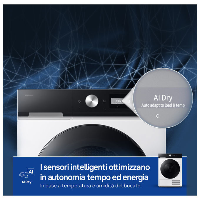 Samsung DV90DB7845GE Bespoke AI Asciugatrice Pompa di Calore 9 Kg Classe A Wi-Fi AI Dry+ (85x60x60 cm) colore Bianco