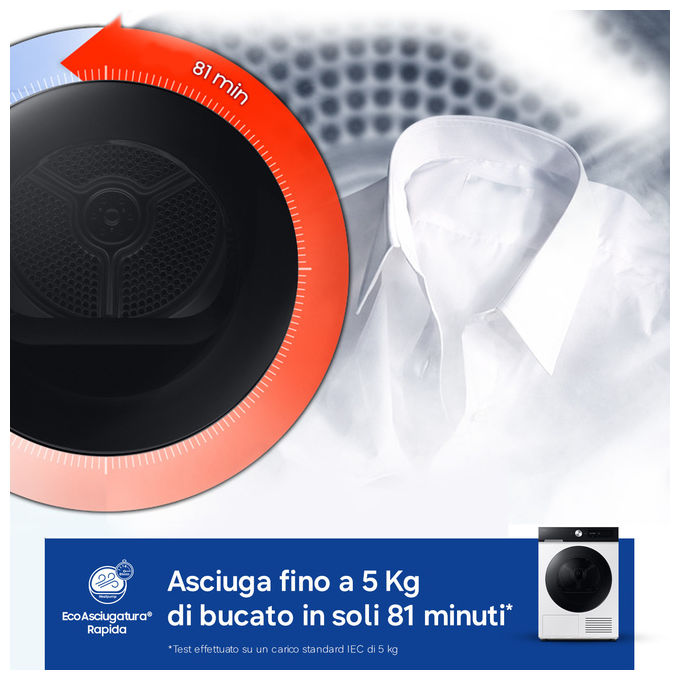 Samsung DV90DB7845GE Bespoke AI Asciugatrice Pompa di Calore 9 Kg Classe A Wi-Fi AI Dry+ (85x60x60 cm) colore Bianco
