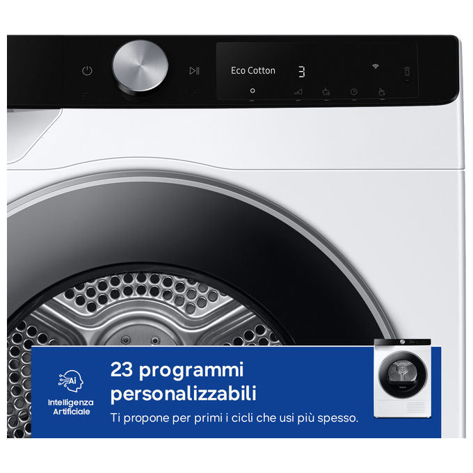 Samsung DV90DG6845LKU3 Serie 6 Asciugatrice Pompa di Calore 9 Kg Classe A AI Control Wi-Fi OptimalDry (85x60x60 cm) colore Bianco