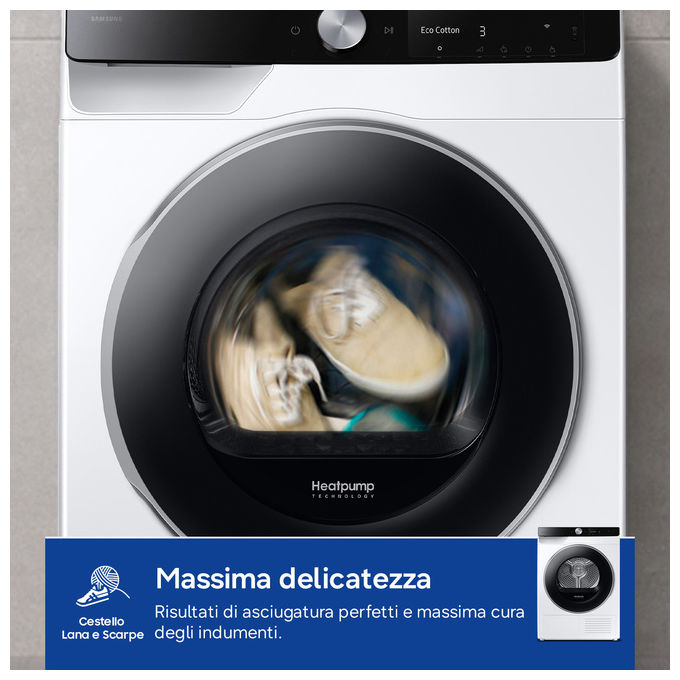 Samsung DV90DG6845LKU3 Serie 6 Asciugatrice Pompa di Calore 9 Kg Classe A AI Control Wi-Fi OptimalDry (85x60x60 cm) colore Bianco