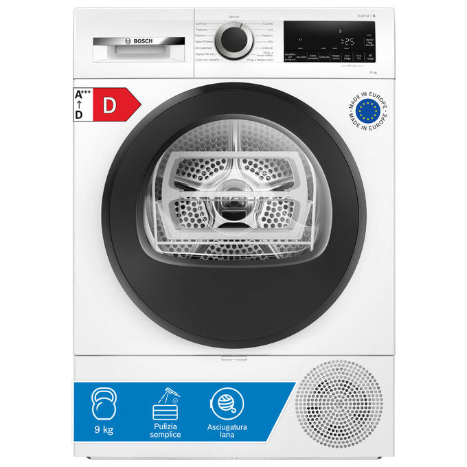 Bosch WQG24201IT Serie 6 Asciugatrice Pompa di Calore 9 Kg Classe D AutoDry 62 dB (84x60x61 cm) colore Bianco