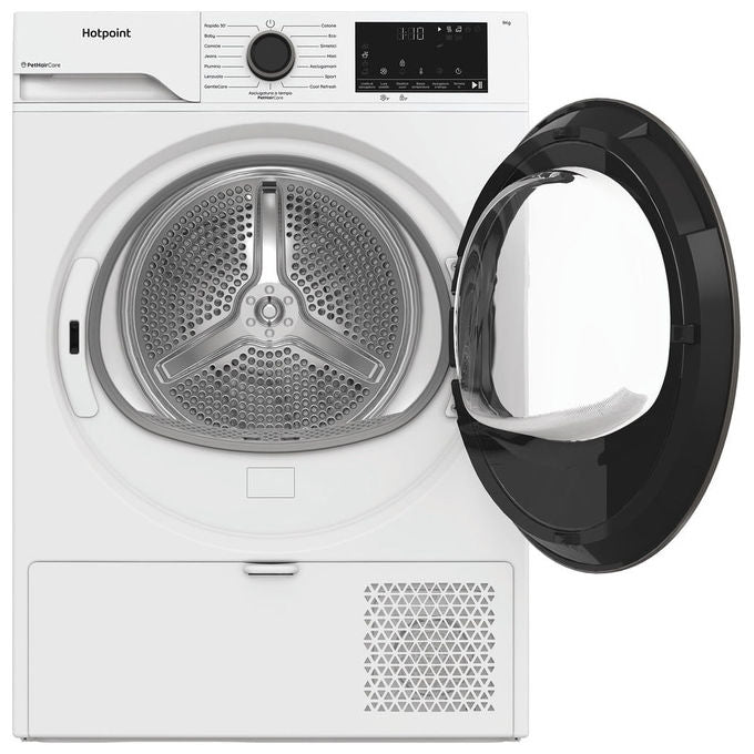 Hotpoint HPT 93D BS IT Délica Asciugatrice Pompa di Calore 9 Kg Classe D EasyIron PetHair Care (84.6x59.8x60.7 cm) colore Bianco