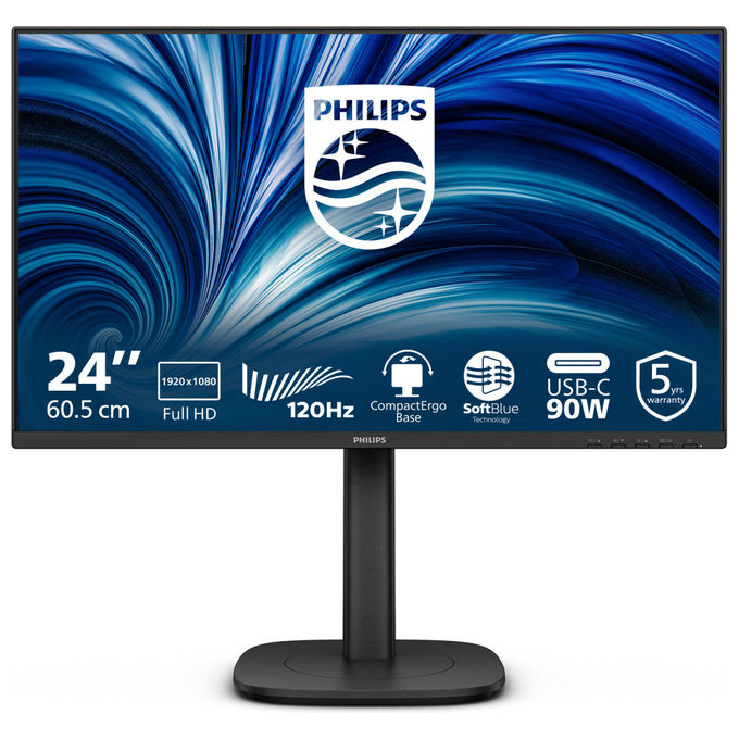 Philips 24B2U3301-00 Serie 3000 Monitor PC 23.8'' Full HD IPS 120Hz USB-C 90W Hub USB 3.2 LAN HDMI DP VESA colore Nero