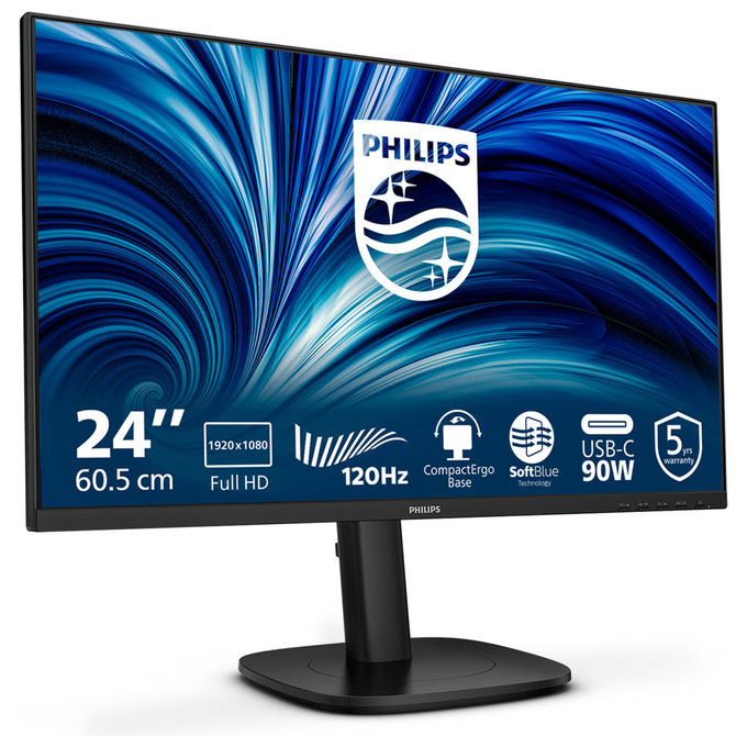 Philips 24B2U3301-00 Serie 3000 Monitor PC 23.8'' Full HD IPS 120Hz USB-C 90W Hub USB 3.2 LAN HDMI DP VESA colore Nero