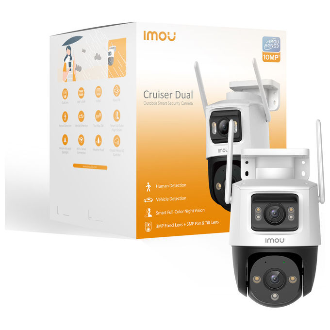 Imou IPC-S7XEP-10M0WED Cruiser Dual 2 Telecamera IP Esterno 10MP Wi-Fi 6 PTZ Doppia Lente Visione Notturna 30m Sirena 110 dB colore Bianco