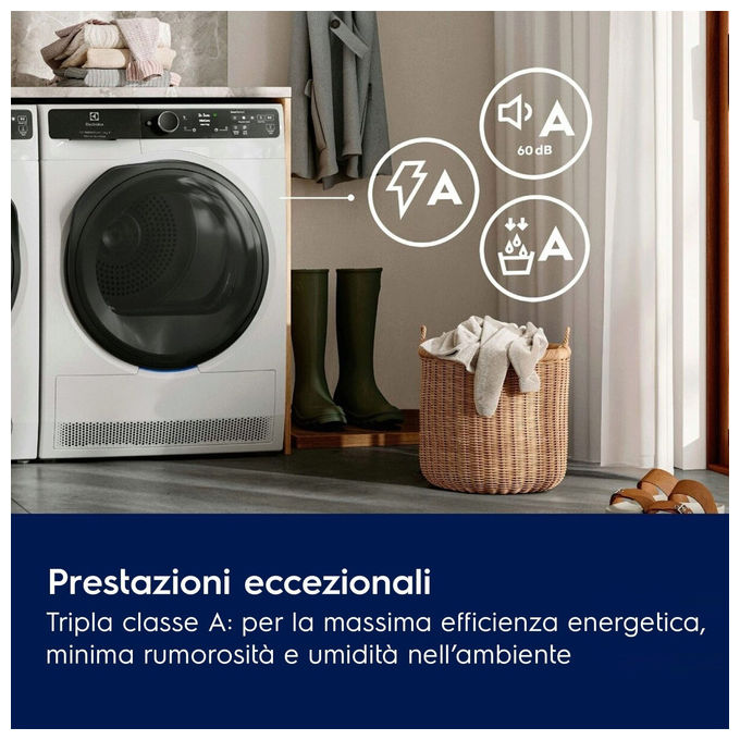 Electrolux EW9H4Y9A 900 PerfectCare Asciugatrice Pompa di Calore 9 Kg Classe A Wi-Fi 60 dB (85x59,6x63,6 cm) colore Bianco