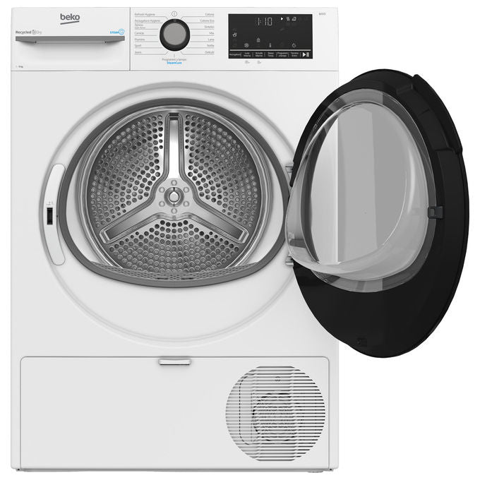 Beko BMGT491SBI Asciugatrice Pompa di Calore 9 Kg Classe C Motore Inverter SteamCure Display Digitale (85x60x67 cm) colore Bianco
