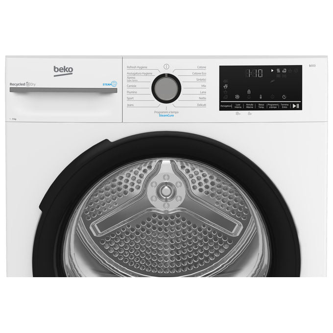 Beko BMGT491SBI Asciugatrice Pompa di Calore 9 Kg Classe C Motore Inverter SteamCure Display Digitale (85x60x67 cm) colore Bianco