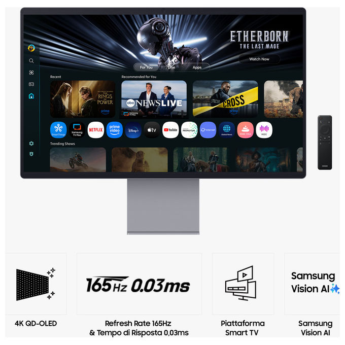 Samsung LS32FM900SUXEN Smart Monitor M9 32'' 4K QD-OLED 165Hz HDR True Black 400 AMD FreeSync Premium Pro colore Argento